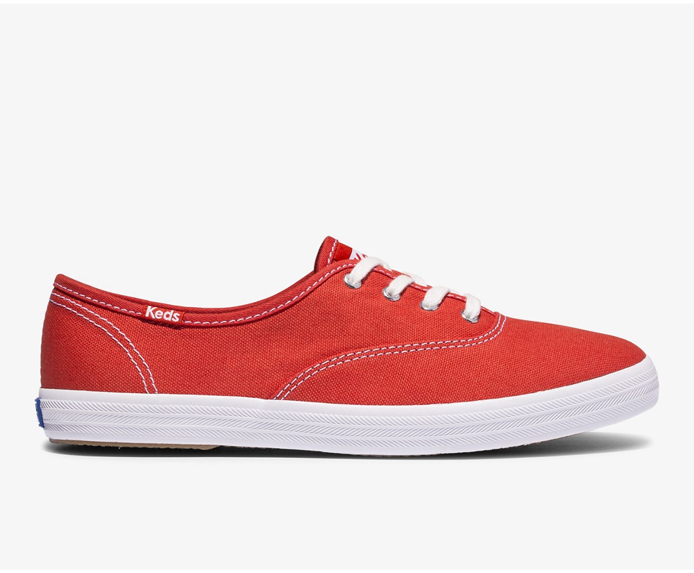 Keds Sneakers Red - Champion Organic Cotton Canvas - Womens FEVHZI-754